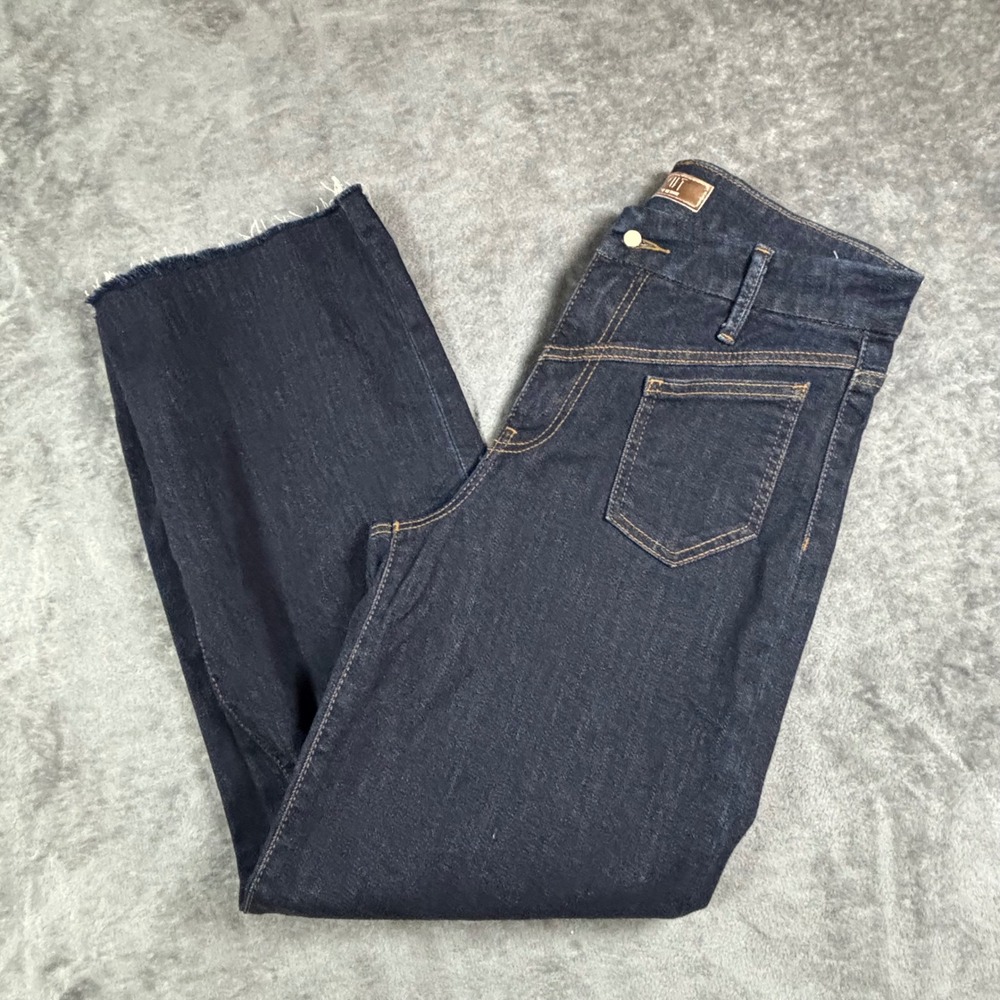 Kut from the Kloth Wide Leg Jeans DarkWash stretch Raw Hem High Rise Sz 2 Indigo